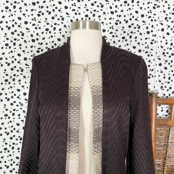 NEW Ming Wang | Brown Tan Knit Long Sleeve Lightweight Work Sweater Jacket XS - Picture 4 of 11